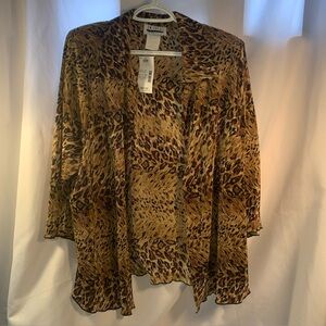 Animal Print Enfocus Studio Flowing Open Cardigan Size 18 NWT 3/4 Length Sleeves